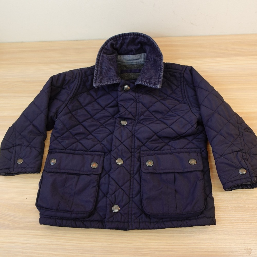Quilted Barn Jacket Boys 18 24M Navy Blue BABY GAP Corduroy Collar Snap Fleece